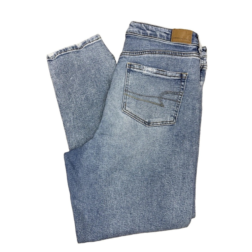 American Eagle Jeans Women's Size 14 Mom Jeans Stretch Light Wash Distressed